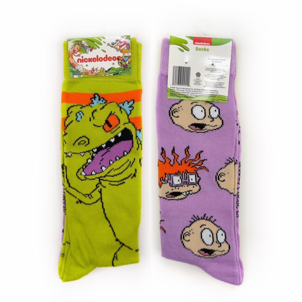 Rugrats Crew Socks Mens Womens Reptar Tommy Chuckie 90s Nickelodeon Green Purple